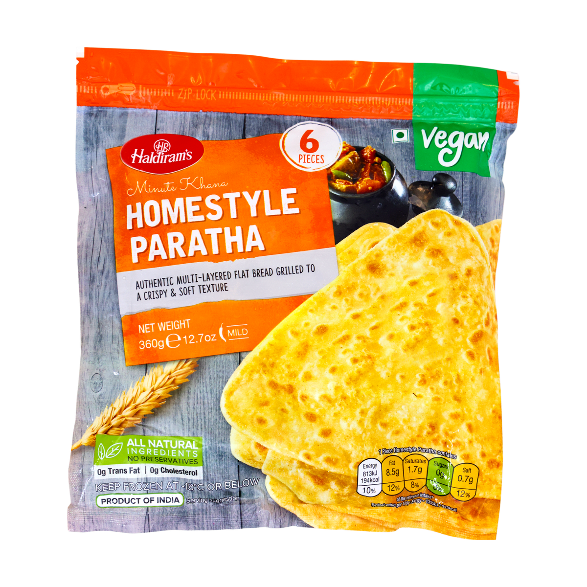 Haldiram's Minute Khana Homestyle Paratha 6 Pieces 360g, front of pack