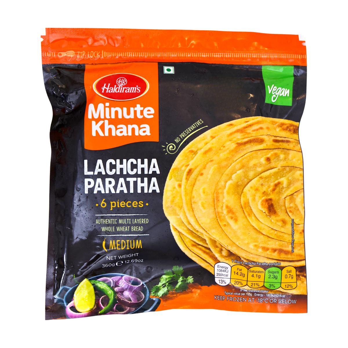 Haldiram's Minute Khana Lachcha Paratha 6 Pieces 360g, front of pack