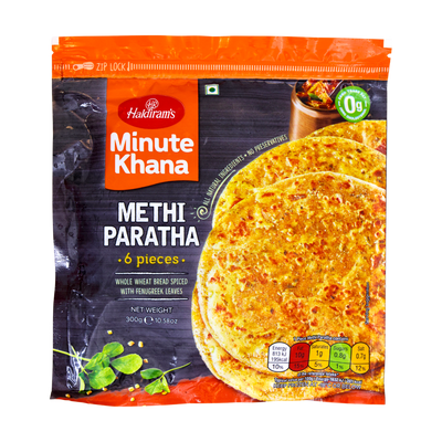 Haldiram's Minute Khana Methi Paratha 6 Pieces 300g, front of pack