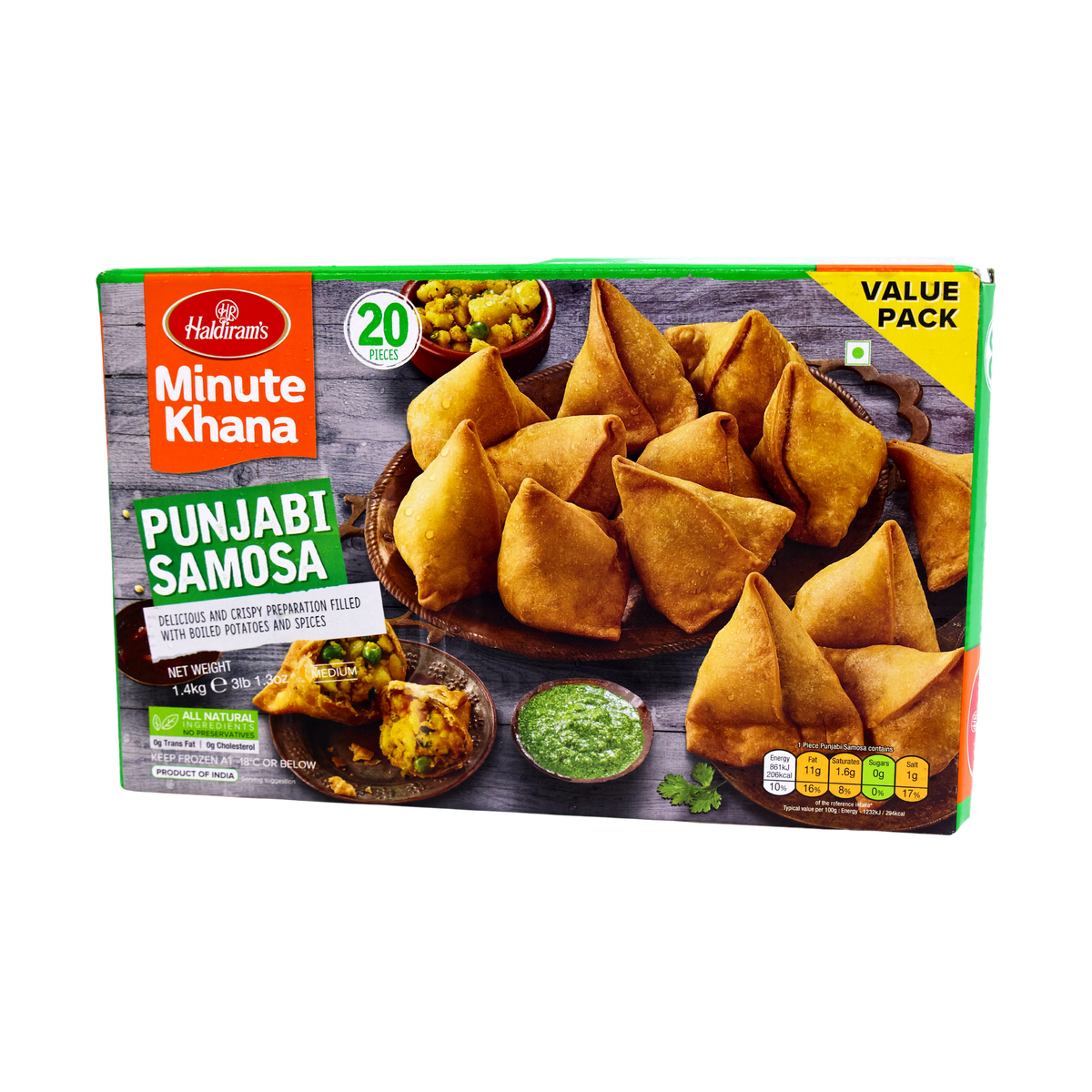 Haldiram's Minute Khana Punjabi Samosa 20 Pieces 1.4kg, front of pack