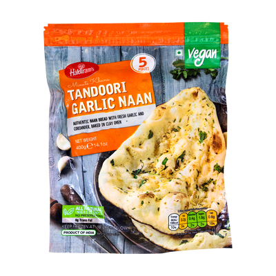Haldiram's Minute Khana Tandoori Garlic Naan 5 Pieces 400g, front of pack