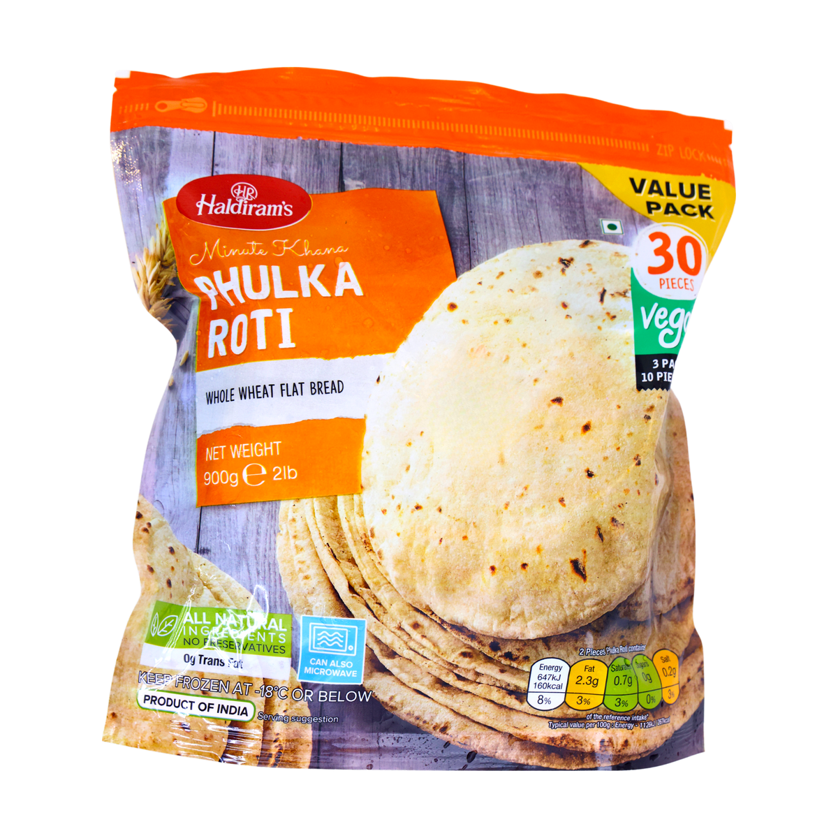 Haldiram's Minute Khana Phulka Roti 30 Pieces 900g, front of pack