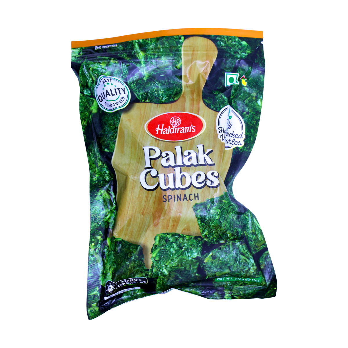Haldiram's Palak Cubes 312g, front of pack