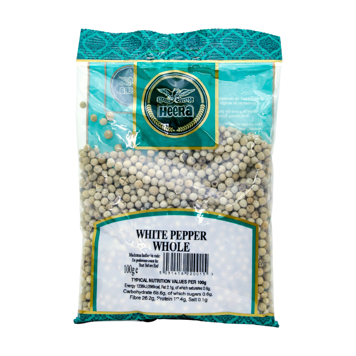 Heera White Pepper Whole 100g, front of pack