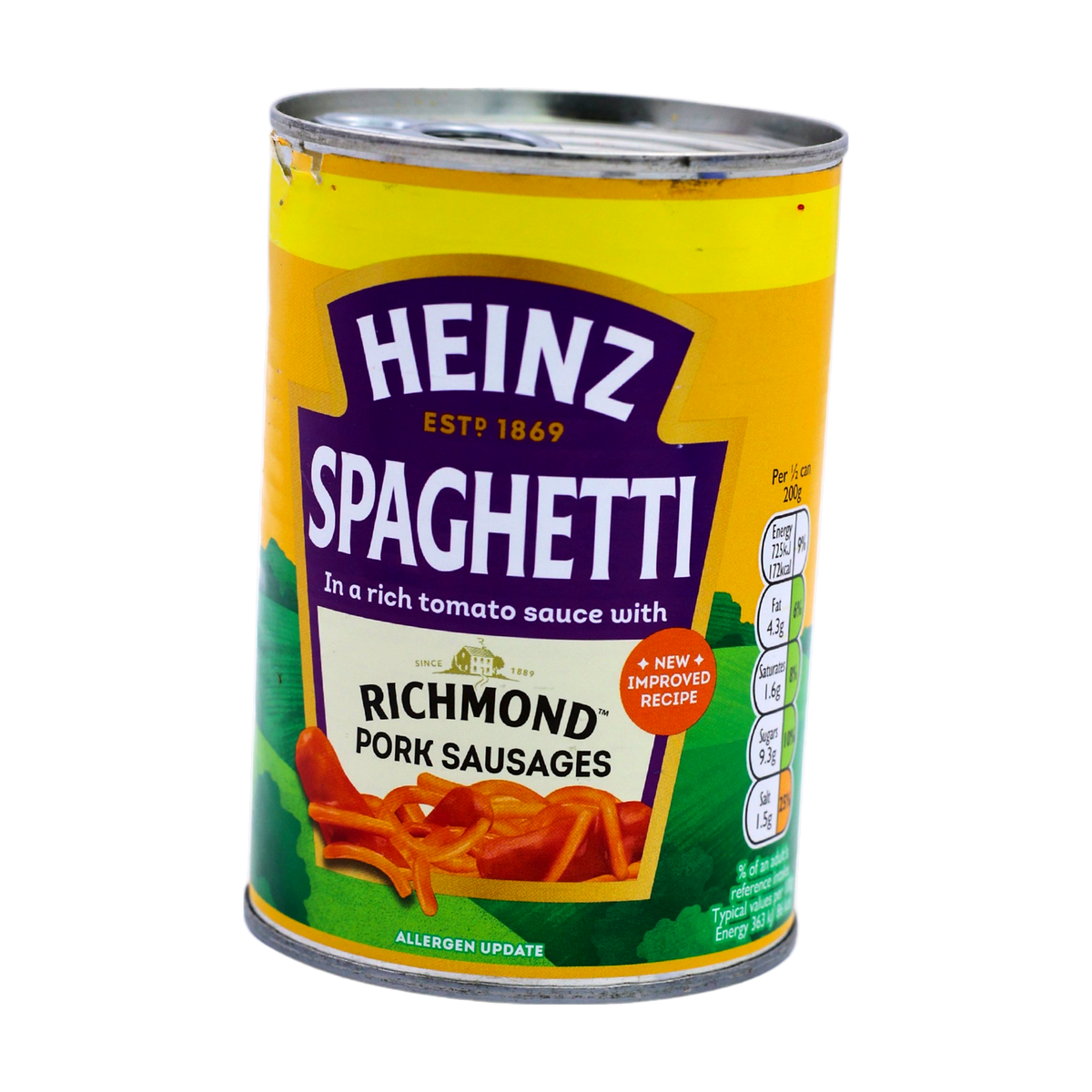 Heinz Spaghetti with Richmond Pork Sausages 400g, front of pack