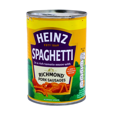 Heinz Spaghetti with Richmond Pork Sausages 400g, front of pack
