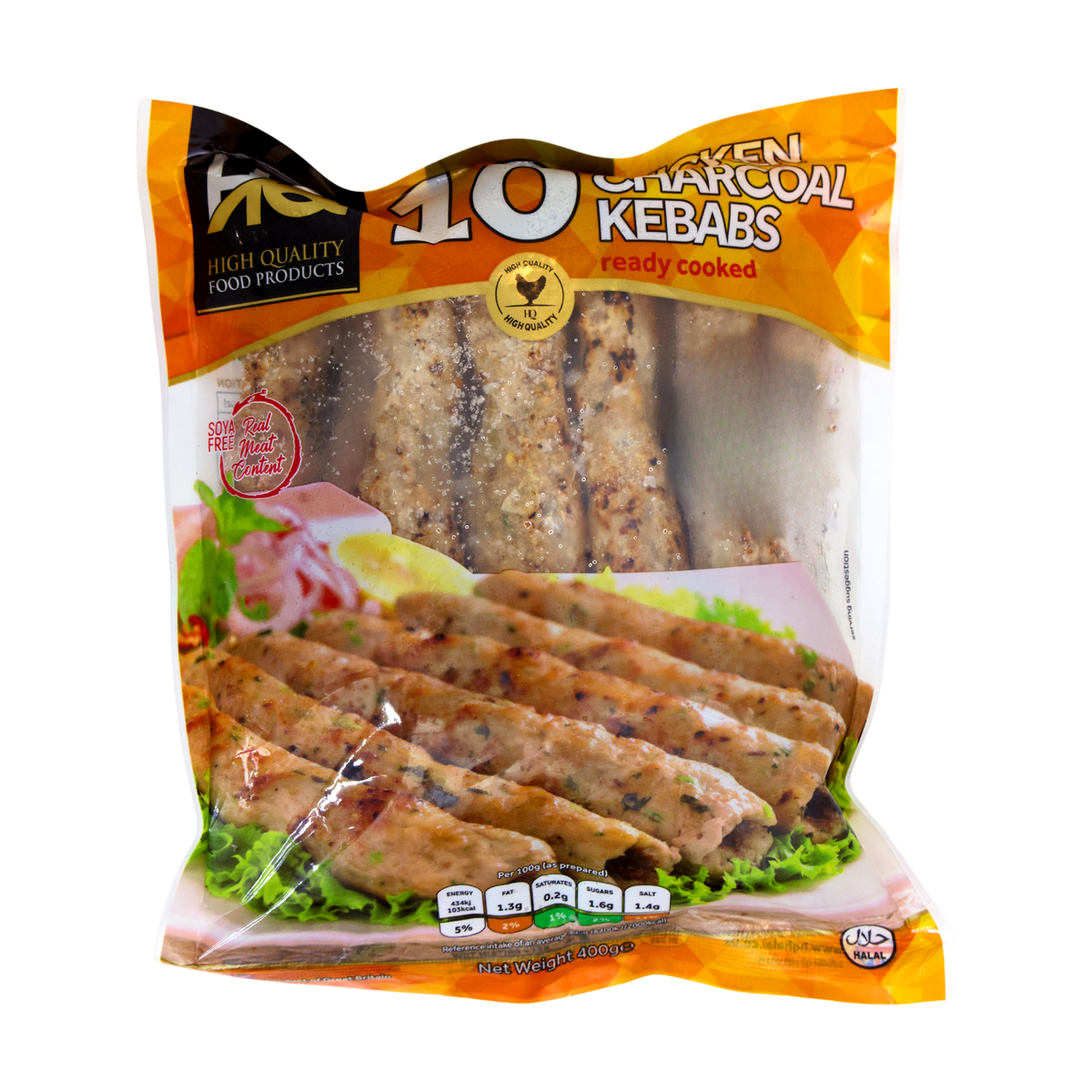 HQ Chicken Charcoal Kebabs 10 Pieces 400g, front of pack