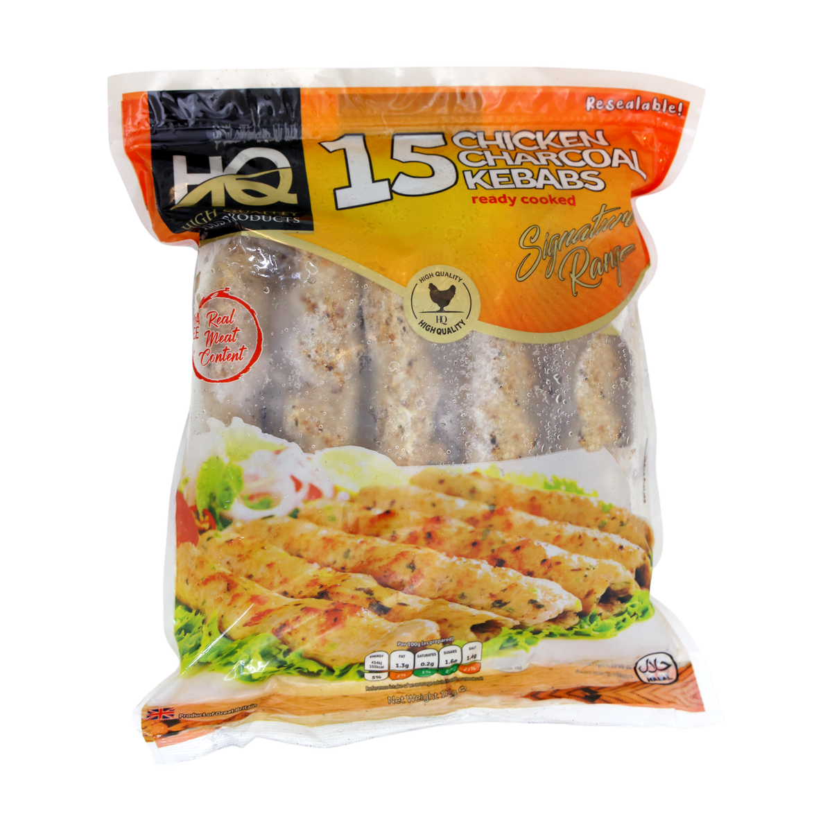 HQ Chicken Charcoal Kebabs Signature Range 15 Pieces 1kg, front of pack