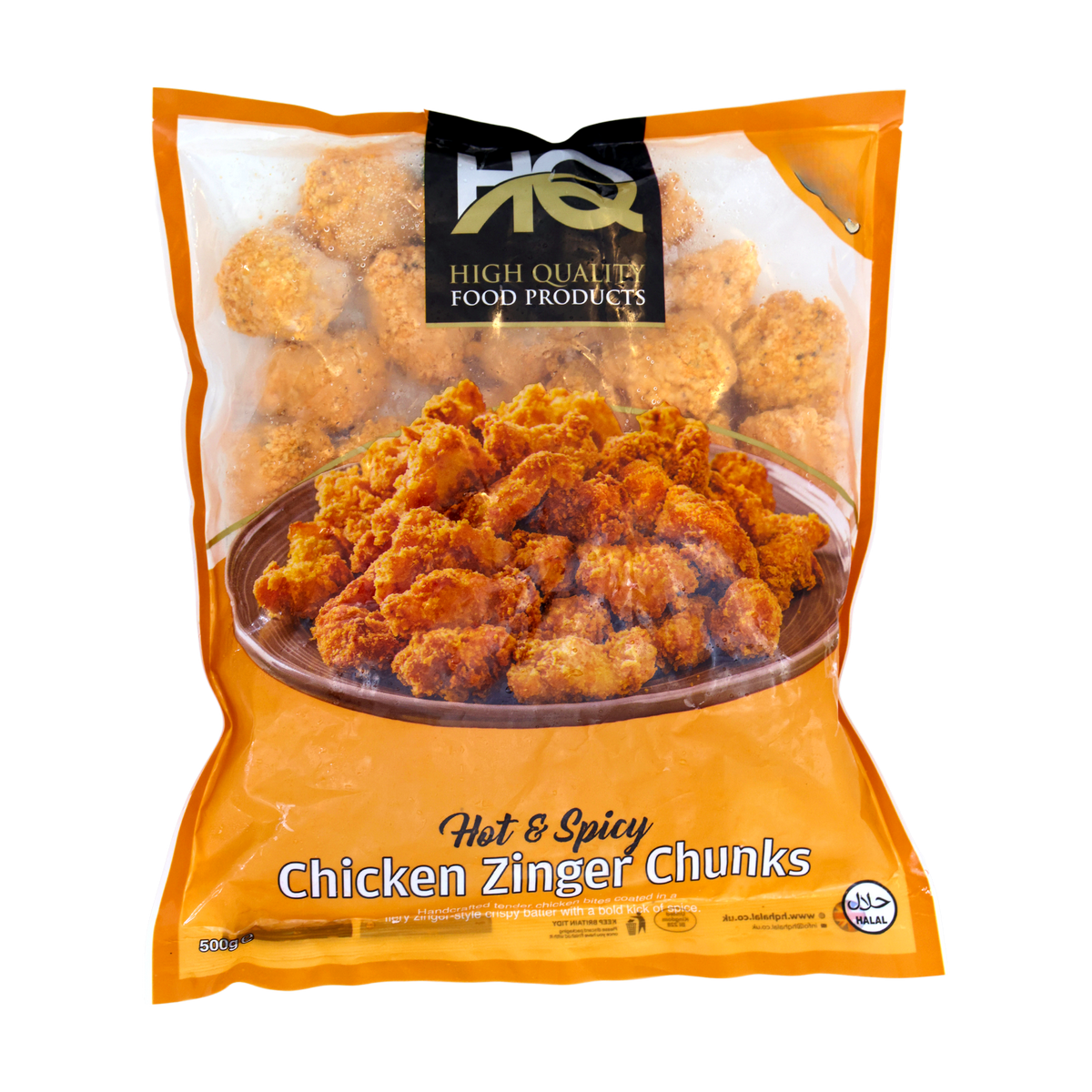 HQ Hot & Spicy Chicken Zinger Chunks 500g, front of pack