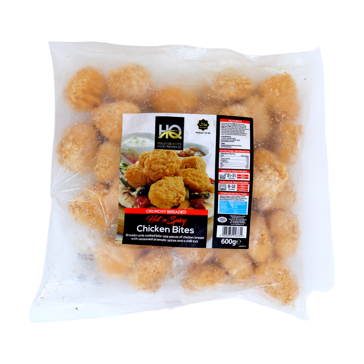 HQ Crunchy Breaded Hot 'n' Spicy Chicken Bites 600g, front of pack