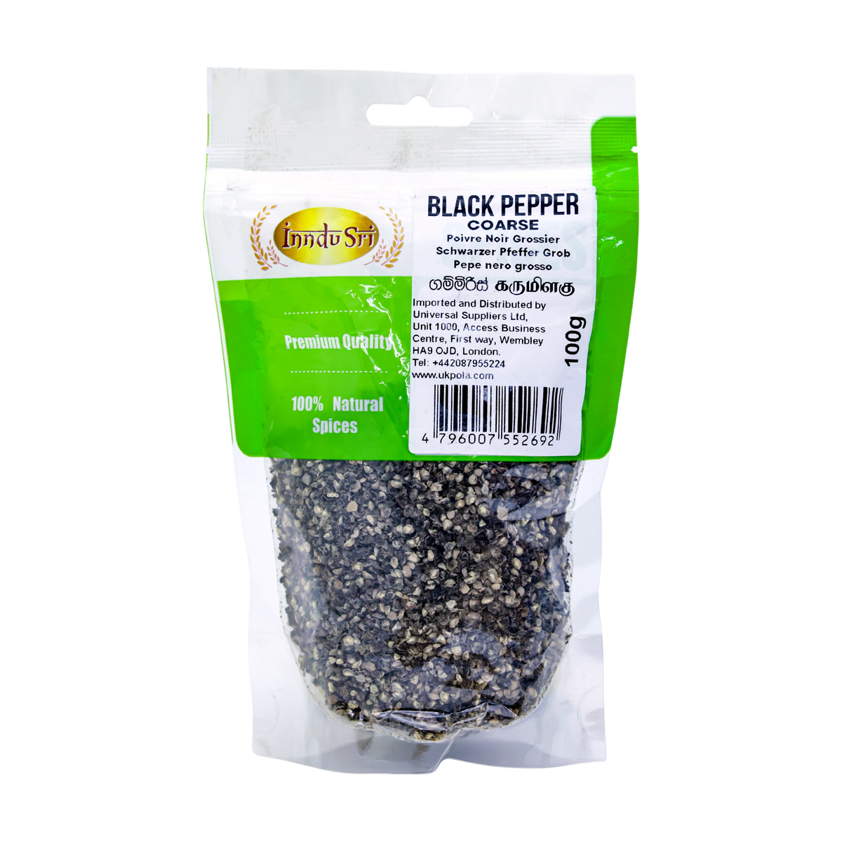 Inndu Sri Black Pepper Coarse 100g, front of pack