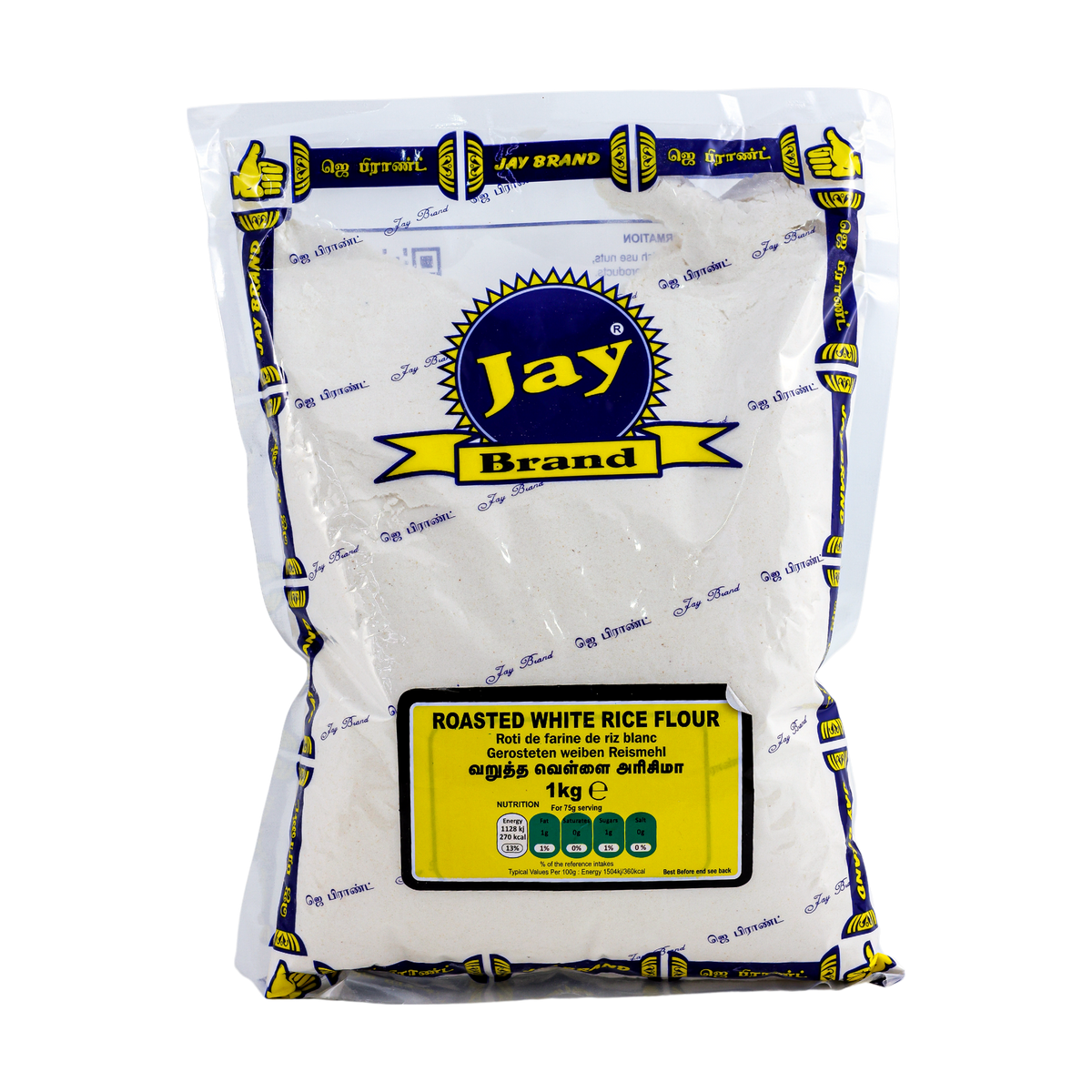 Jay Brand Roasted White Rice Flour 1kg, front of pack