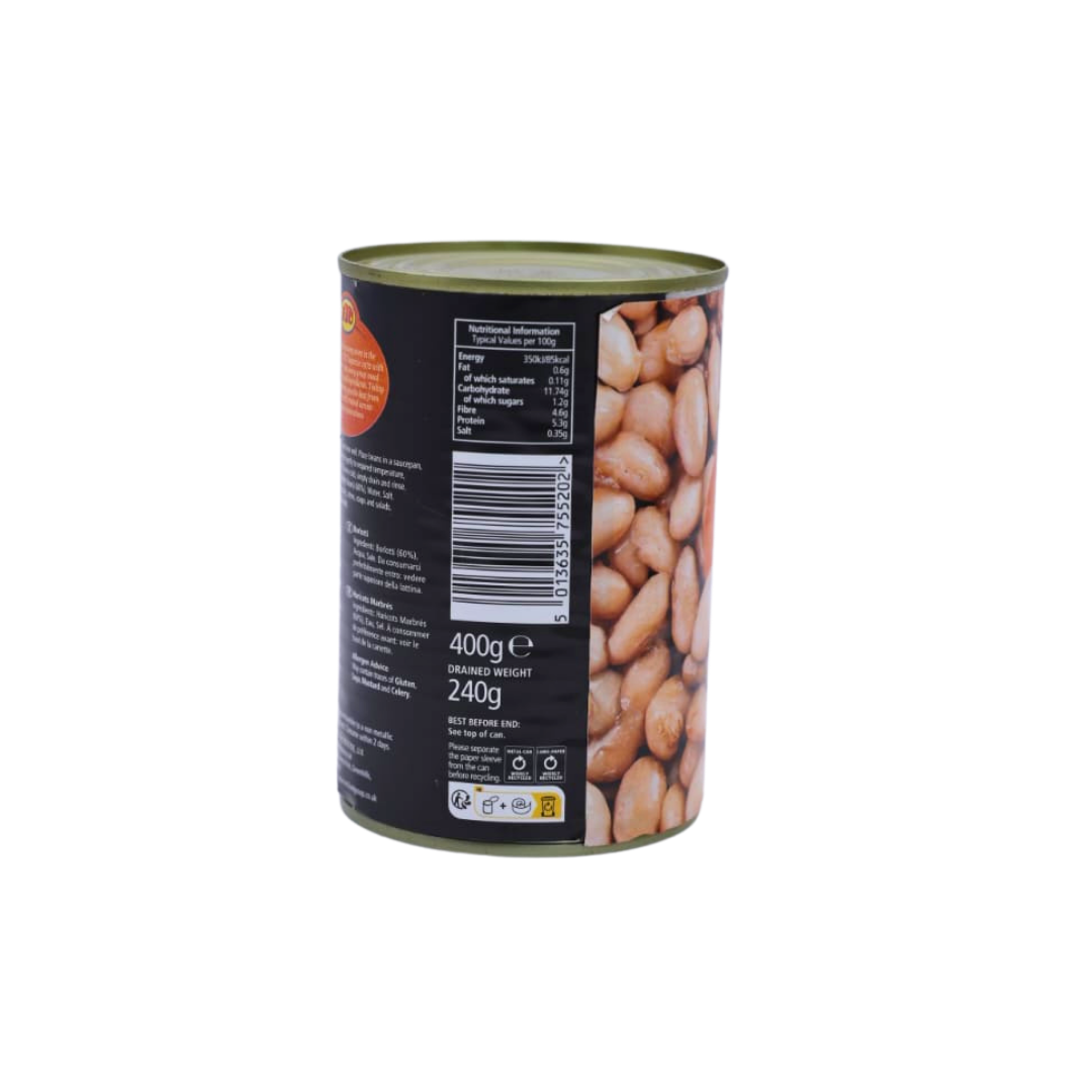 Nutrition information panel on the KTC Rosecoco Beans 400g pack