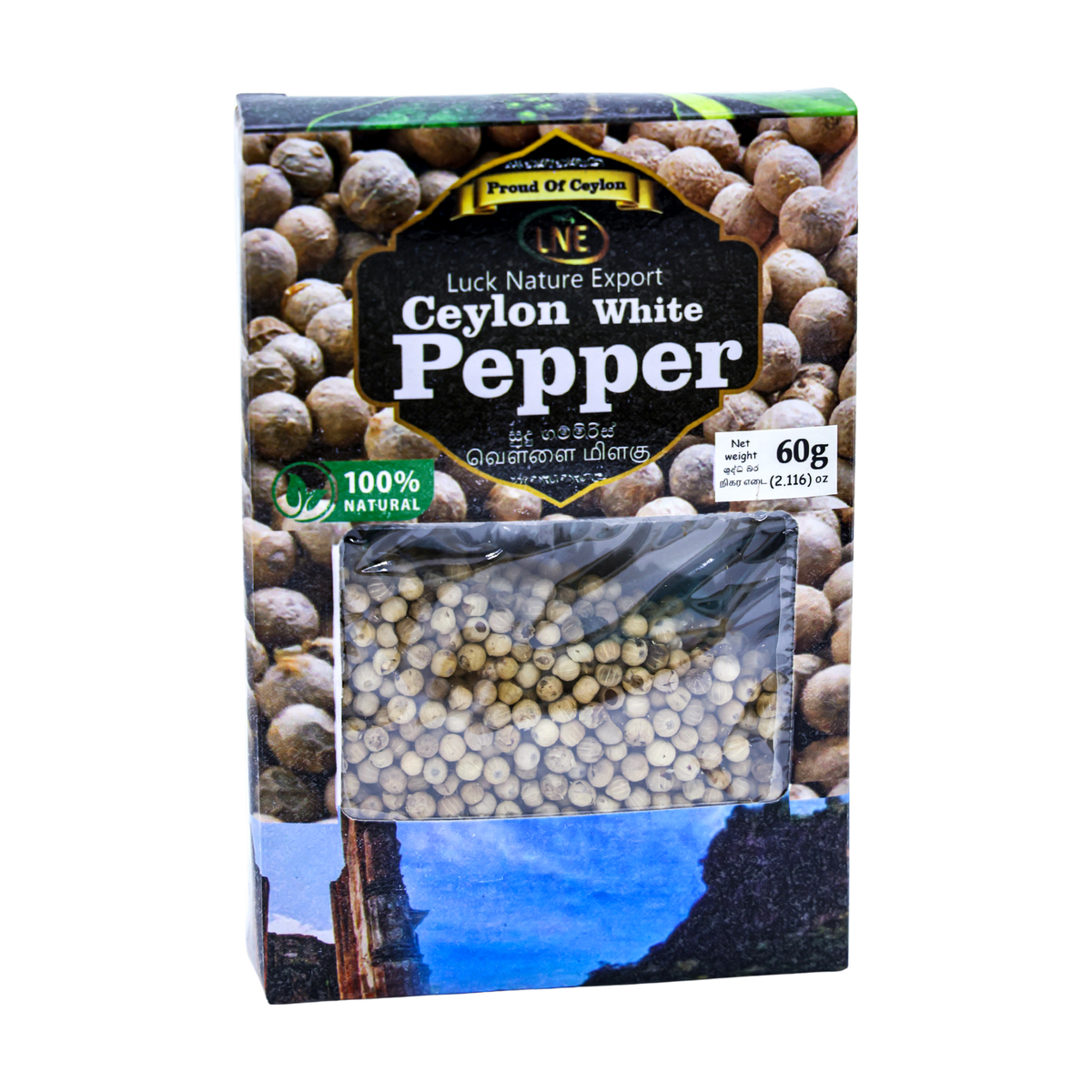 Luck Nature Export Ceylon White Pepper 60g, front of pack