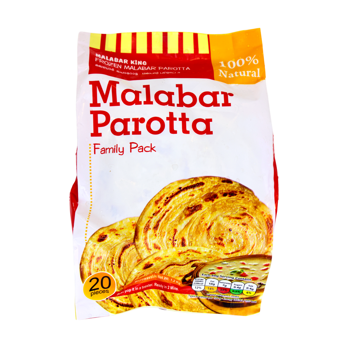 Malabar King Malabar Parotta Family Pack 20 Pieces 1.2kg, front of pack