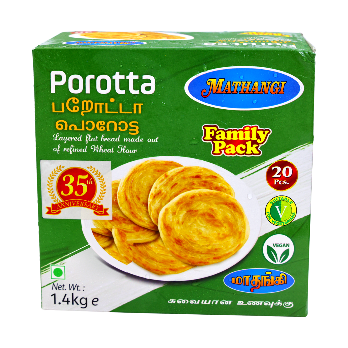 Mathangi Porotta Family Pack 20 Pieces 1.4kg, front of pack