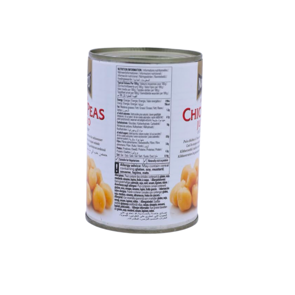 Nutrition information panel on the Natco Boiled Chick Peas Jumbo 400g pack