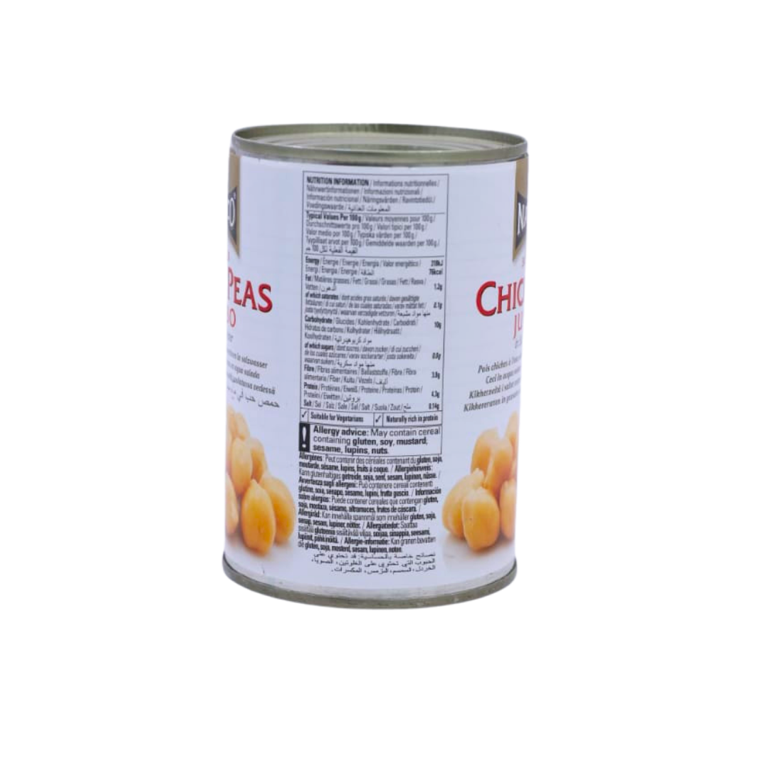Nutrition information panel on the Natco Boiled Chick Peas Jumbo 400g pack