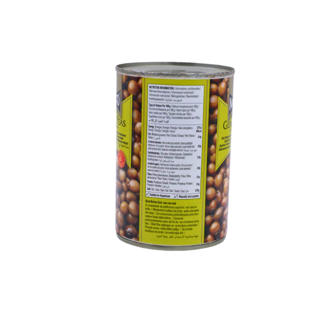 Nutrition information panel on the Natco Gungo Peas 400g pack
