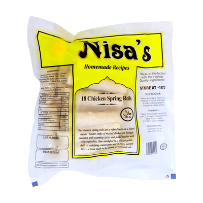 Nisa's Chicken Spring Rolls 18 Pieces, front of pack