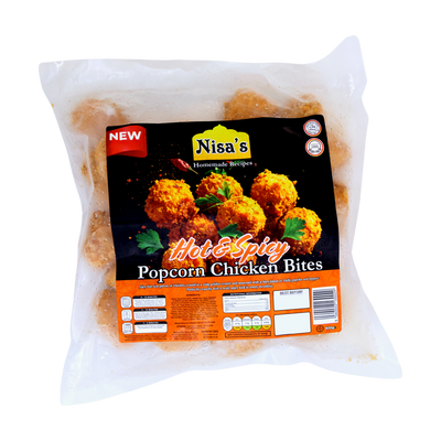 Nisa's Hot & Spicy Popcorn Chicken Bites 600g, front of pack
