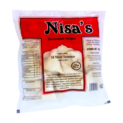 Nisa's Meat Samosas 18 Pieces, front of pack