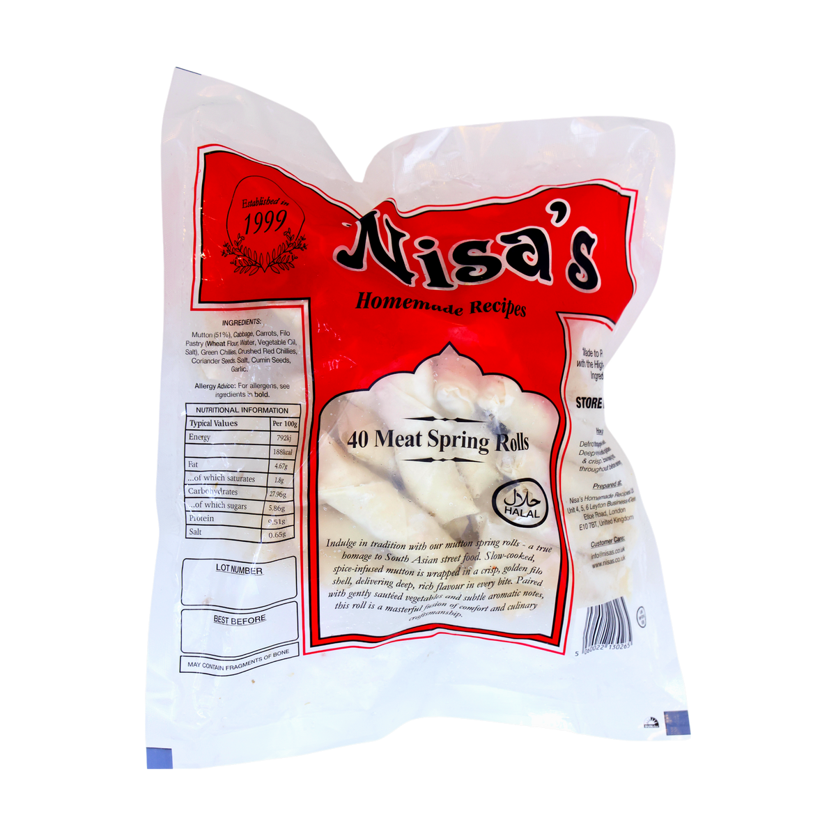 Nisa's Meat Spring Rolls 40 Pieces, front of pack
