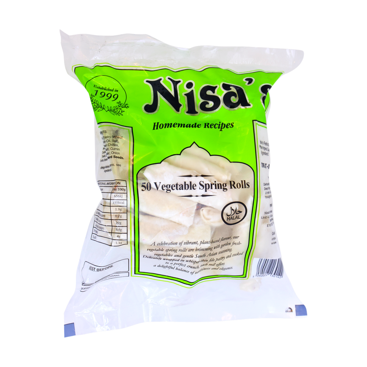 Nisa's Vegetable Spring Rolls 50 Pieces, front of pack