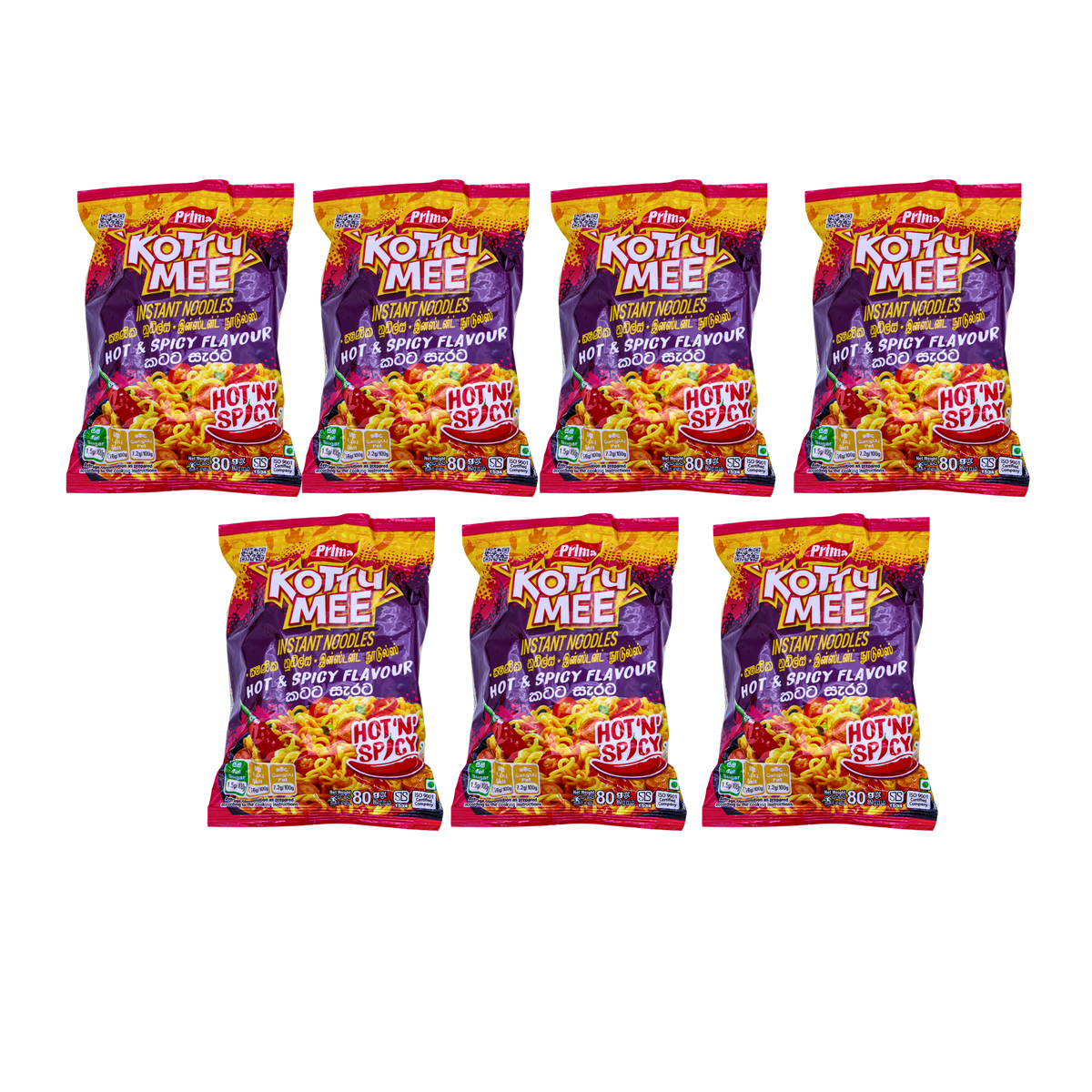 Prima Kottu Mee Hot & Spicy 80g (Pack of 7), front of pack