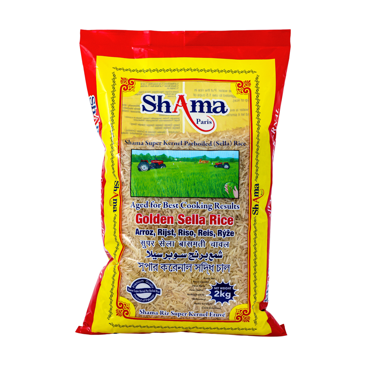Shama Golden Sella Rice 2kg, front of pack