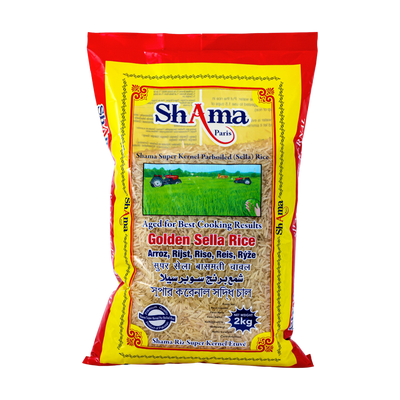 Shama Golden Sella Rice 2kg, front of pack
