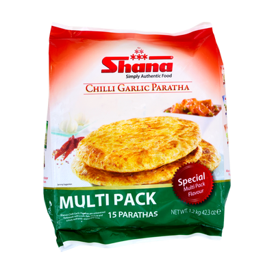 Shana Chilli Garlic Paratha Multi Pack 15 Pieces 1.2kg, front of pack