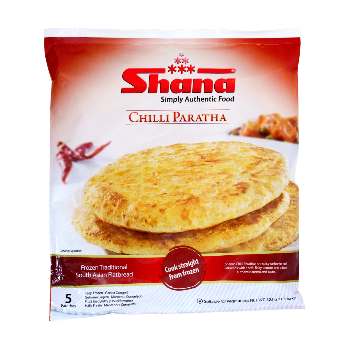Shana Chilli Paratha 5 Pieces 325g, front of pack