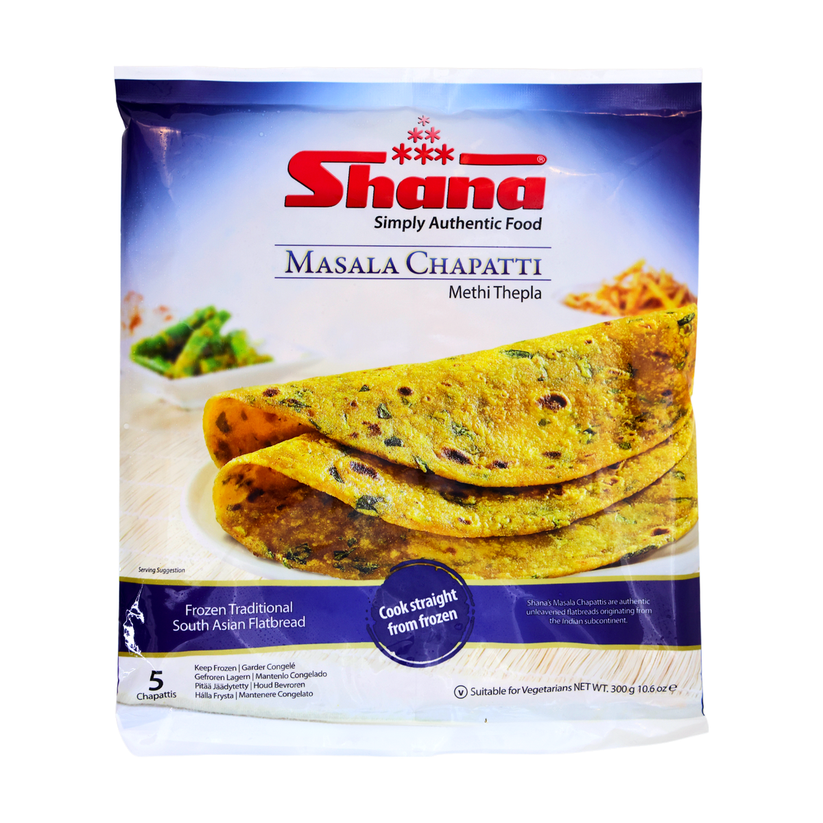 Shana Masala Chapatti Methi Thepla 5 Pieces 300g, front of pack