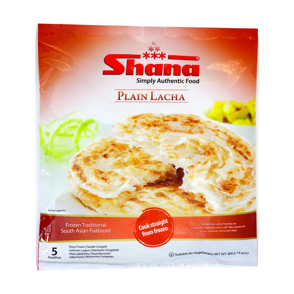 Shana Plain Lacha Paratha 5 Pieces 400g, front of pack