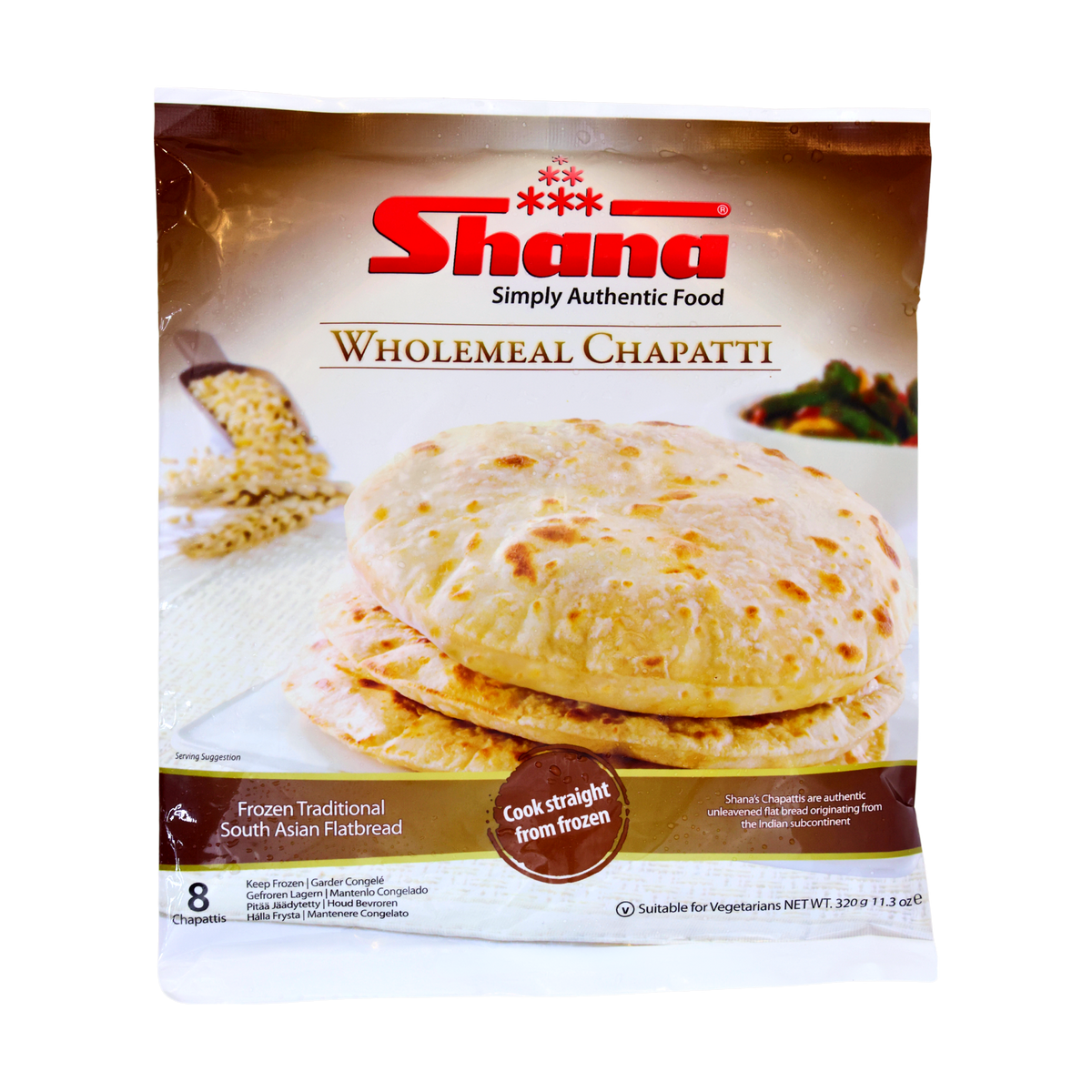 Shana Wholemeal Chapatti 8 Pieces 320g, front of pack