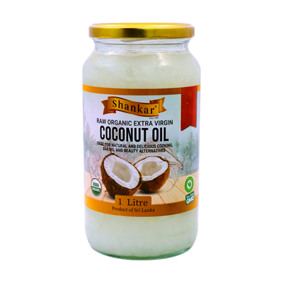 Shankar Raw Organic Extra Virgin Coconut Oil 1L, front of pack