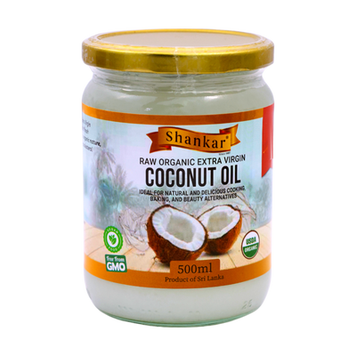 Shankar Raw Organic Extra Virgin Coconut Oil 500ml, front of pack