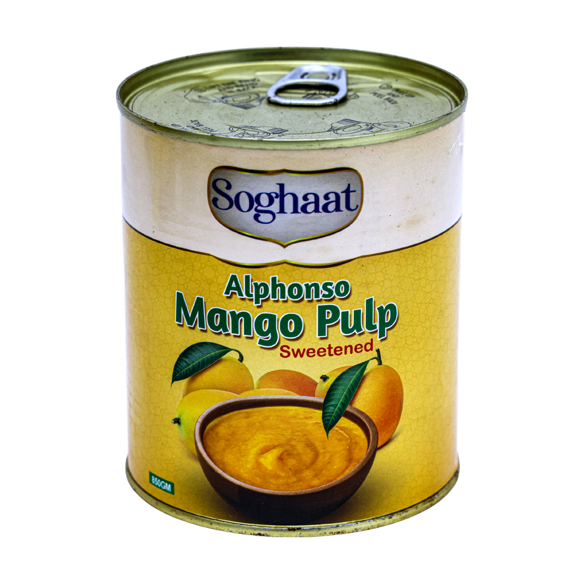 Soghaat Alphonso Mango Pulp 850g, front of pack