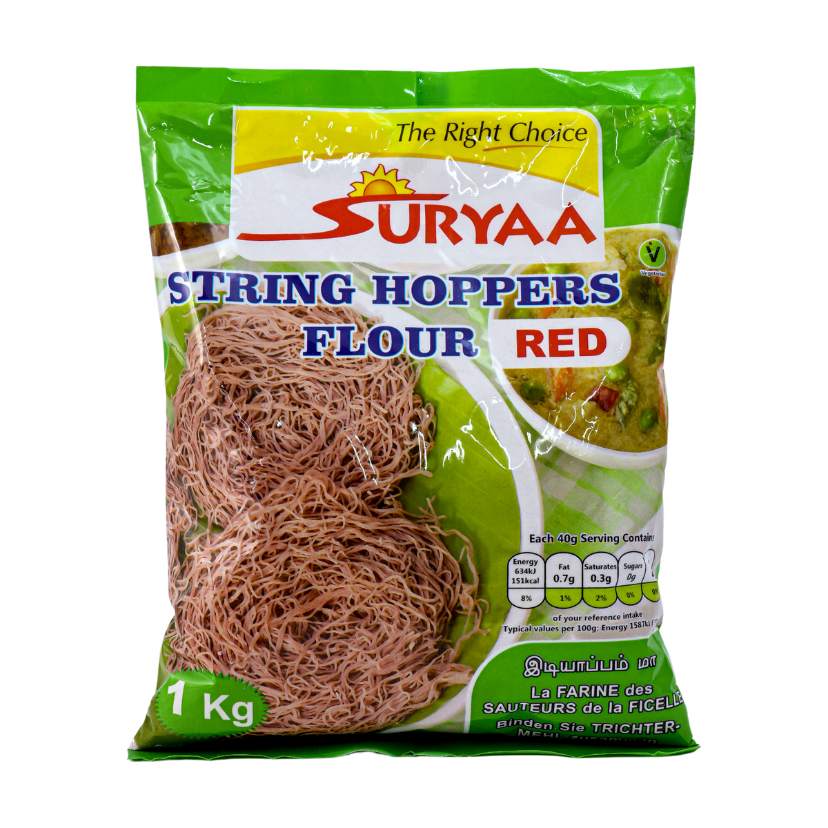 Suryaa String Hoppers Flour Red 1kg, front of pack
