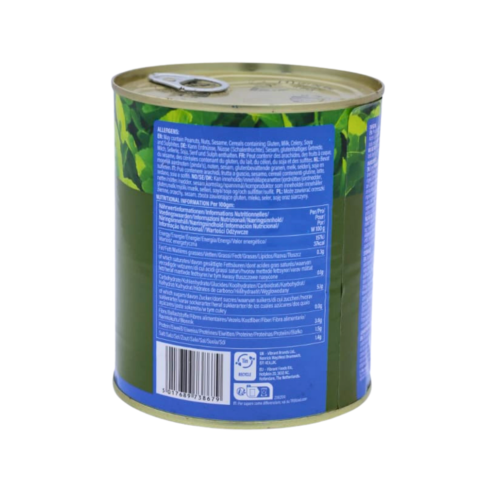 Nutrition information panel on the TRS Sarson Ka Saag 850g pack