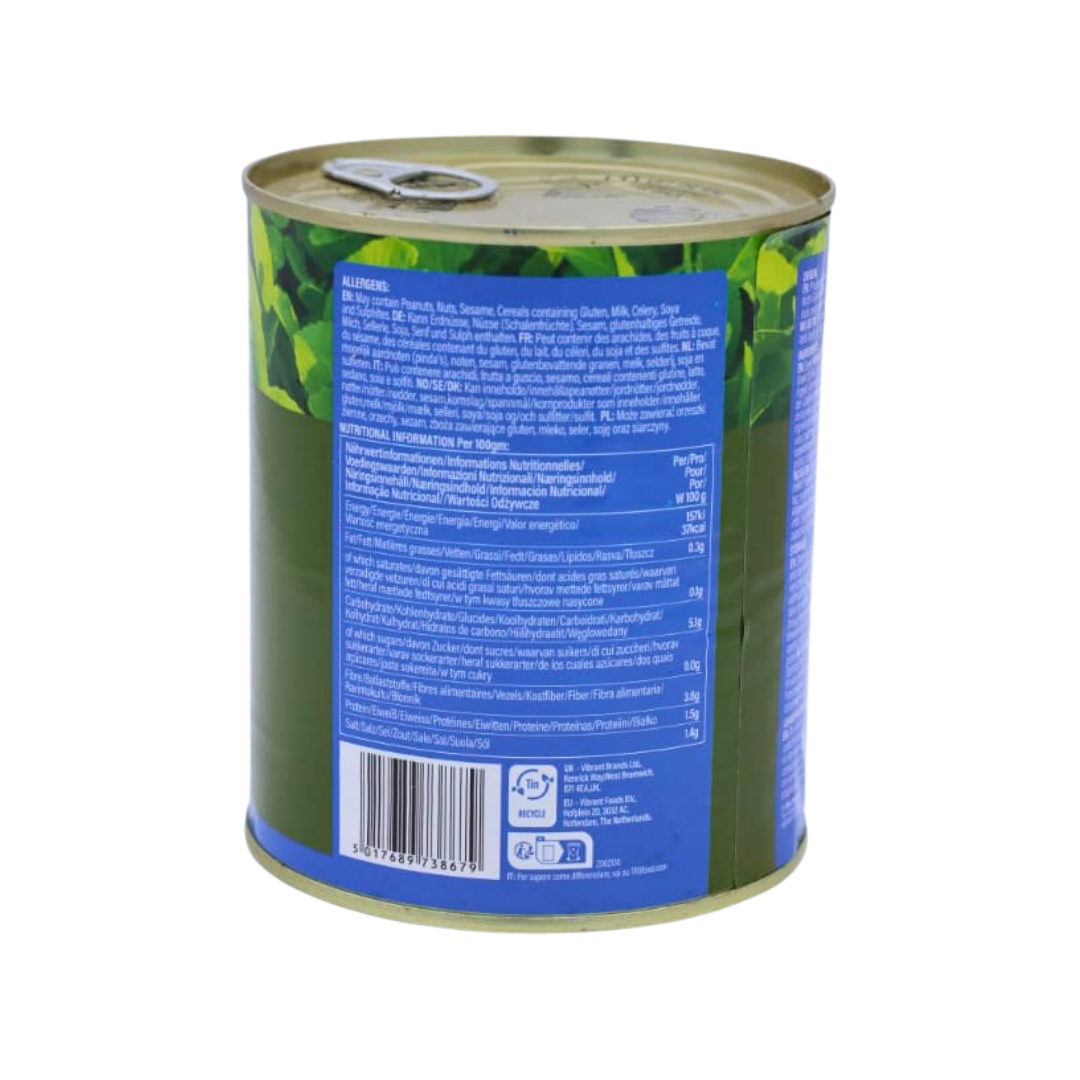 Nutrition information panel on the TRS Sarson Ka Saag 850g pack