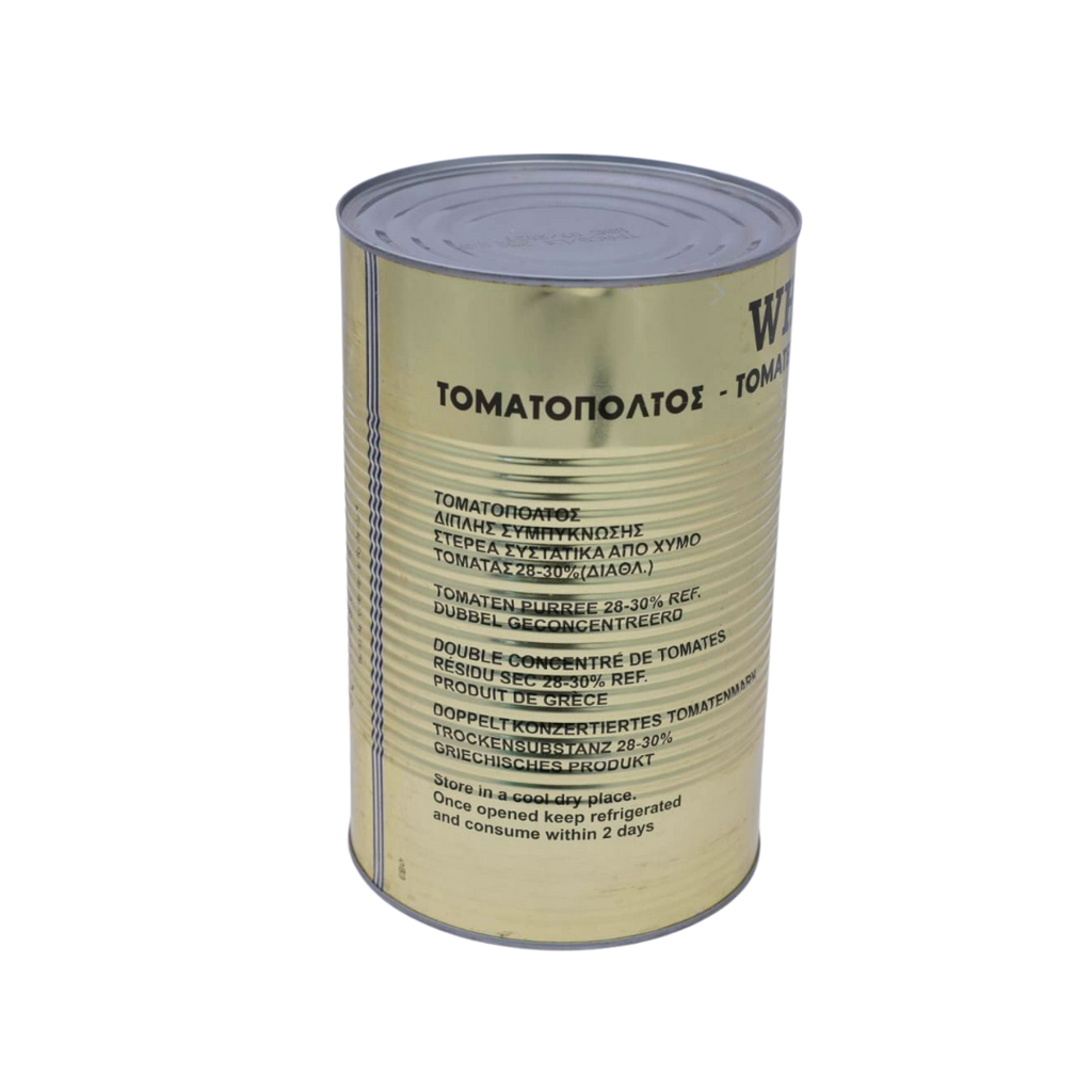 Nutrition information panel on the White Tower Tomato Paste 4.550g pack