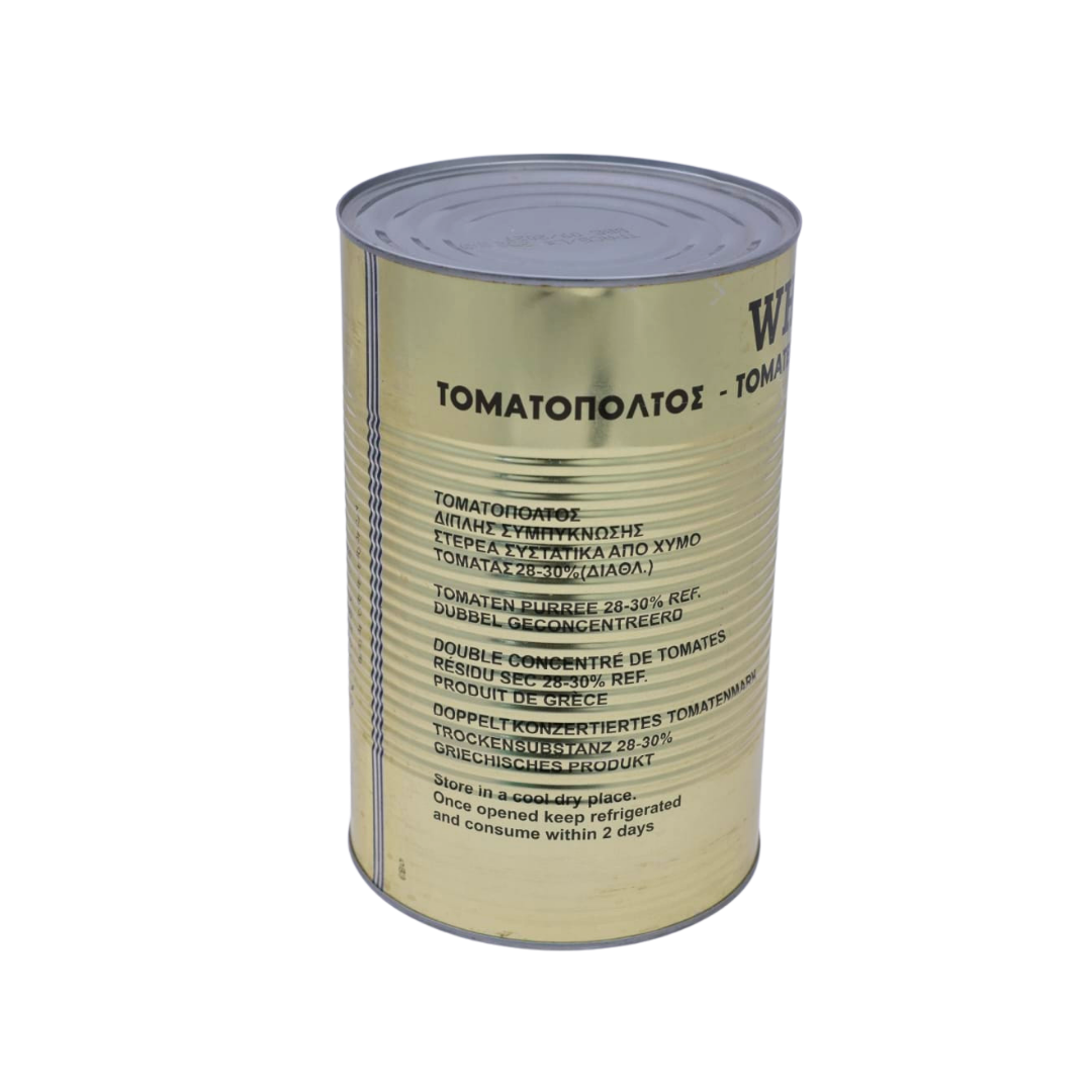 Nutrition information panel on the White Tower Tomato Paste 4.550g pack